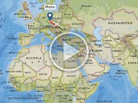 Průběh cesty  Animace letu Praha Doha. Celková doba letu - 8 hodin.